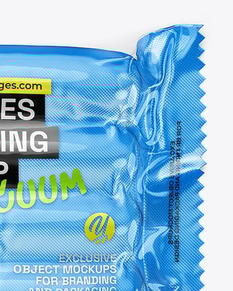 Glossy Plastic Flow-Pack with Sausages Mockup