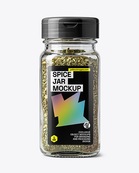 Glass Spice Jar with Dried Basil Mockup - Seasoning mockup