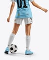 Female Soccer Player Wearing Jersey and Shorts Mockup