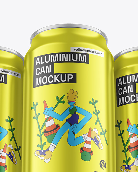 Three Glossy Metallic Cans Mockup