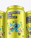 Three Glossy Metallic Cans Mockup