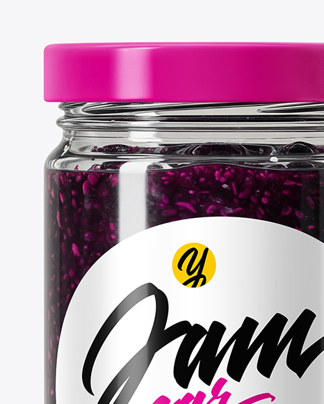 Clear Glass Jar with Blueberry Jam Mockup