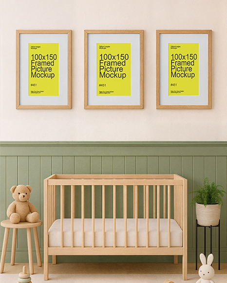 Nursery Room with Three Framed Posters Mockup - PSD Mockups