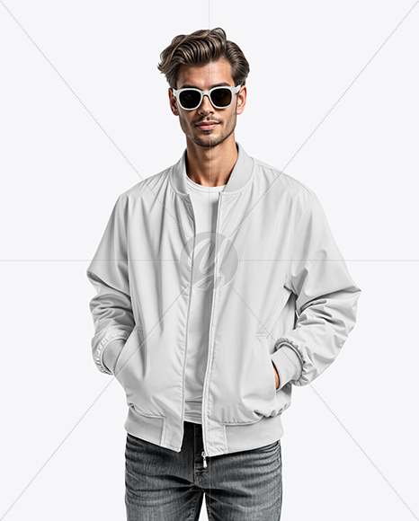 Man in Sunglasses Wearing Bomber Jacket and Jeans Mockup