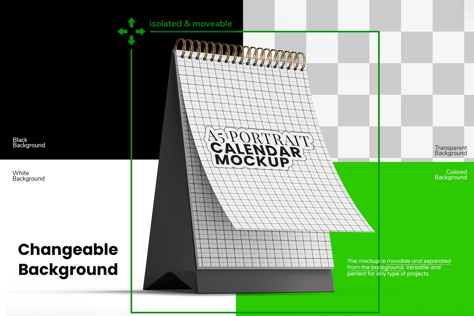 A5 Vertical Ring Desk Calendar Mockup Set