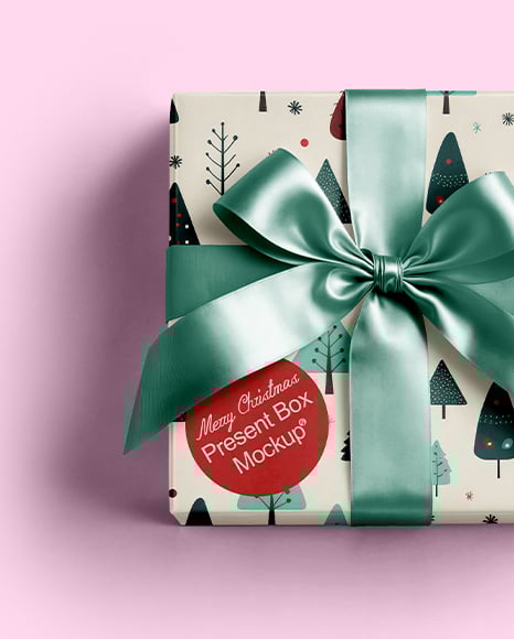 Square Gift Box with Bow Mockup
