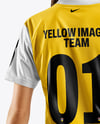 Female Soccer Player Wearing Jersey and Shorts Mockup