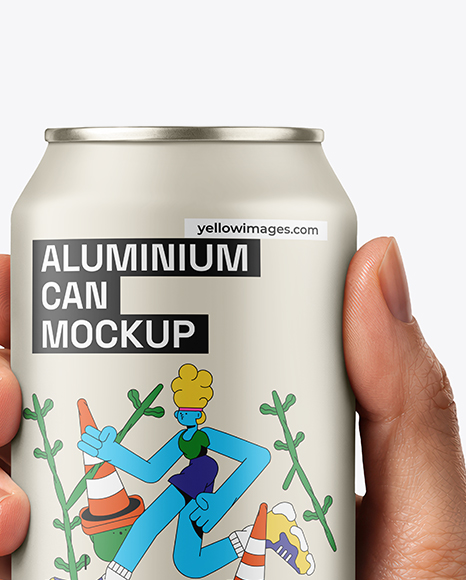 355ml Matte Aluminium Drink Can in Hand Mockup
