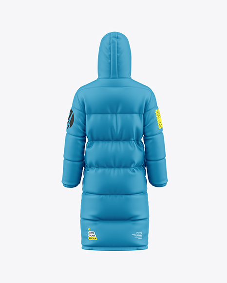 Men's Long Hooded Down Jacket Mockup - Back View