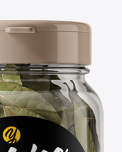 Plastic Jar with Bay Leaves Mockup
