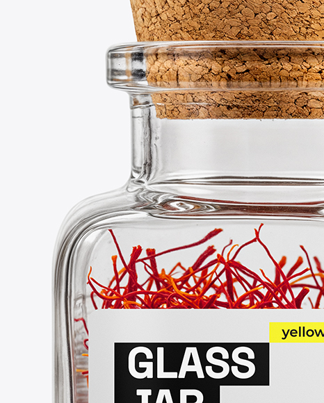 Square Glass Jar with Saffron Threads Mockup