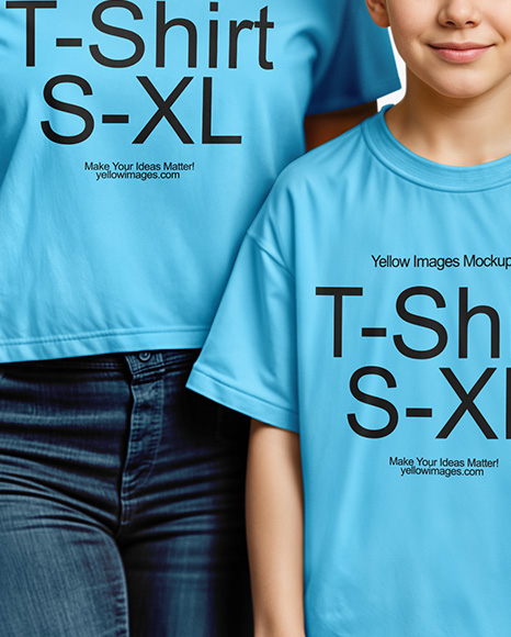 Family with Two Boys Wearing T-shirts and Jeans Mockup