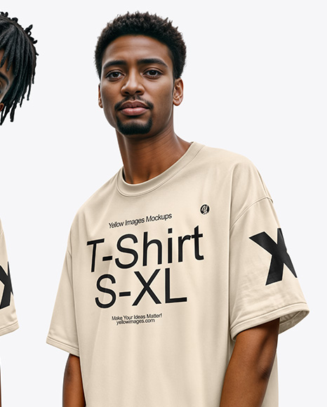 Two Afro-American Men Wearing T-shirts and Jeans Mockup