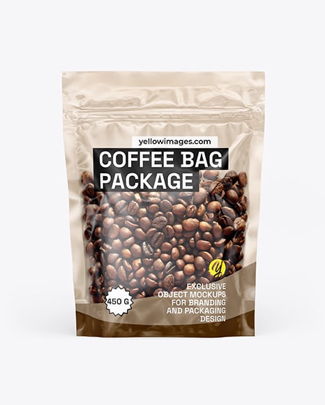 Transparent Pouch with Coffee Beans Mockup - Mockups