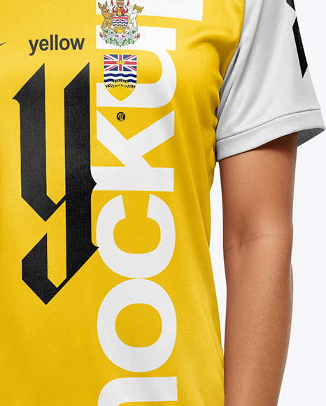 Female Soccer Player Wearing Jersey and Shorts Mockup