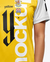 Female Soccer Player Wearing Jersey and Shorts Mockup