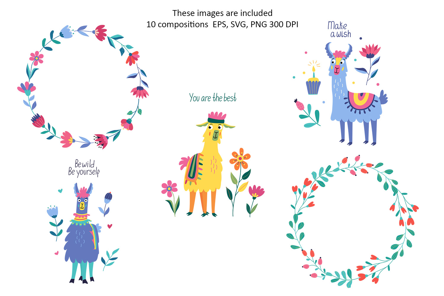 Funny Llamas Clipart and Pattern Collection