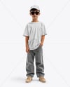 Boy Wearing Oversize T-Shirt and Baseball Cap Mockup