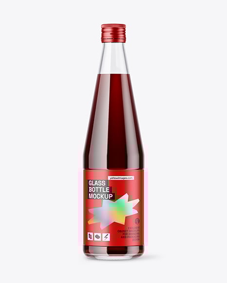 Clear Glass Bottle with Red Juice Mockup