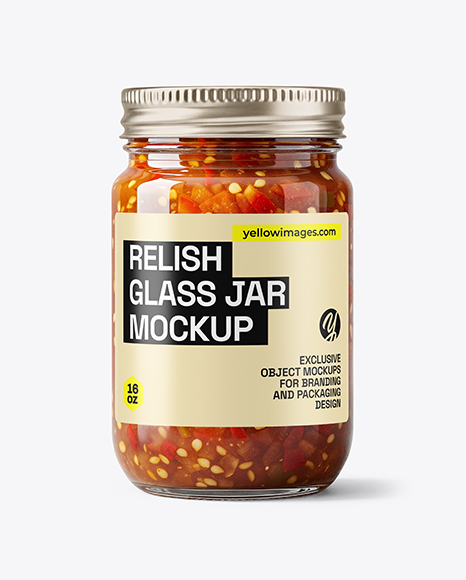 Clear Glass Jar with Sweet Relish Sauce Mockup - Pint glass mockup