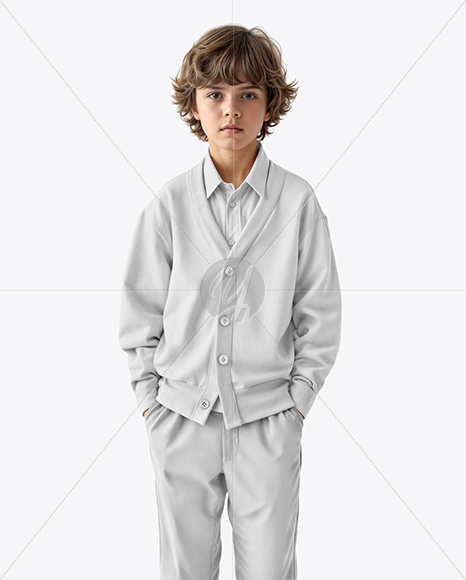 Young Boy Wearing Cardigan and Shirt Mockup