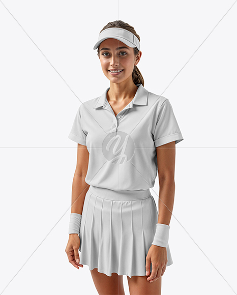 Young Woman Wearing Polo Shirt and Tennis Skirt Mockup