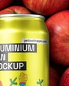 16oz Drink Can on a Stack of Red Apples Mockup