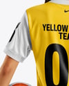 Female Soccer Player Wearing Jersey and Shorts Mockup