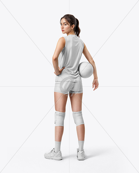 A Woman Wearing a Full Volleyball Kit With Ball Mockup