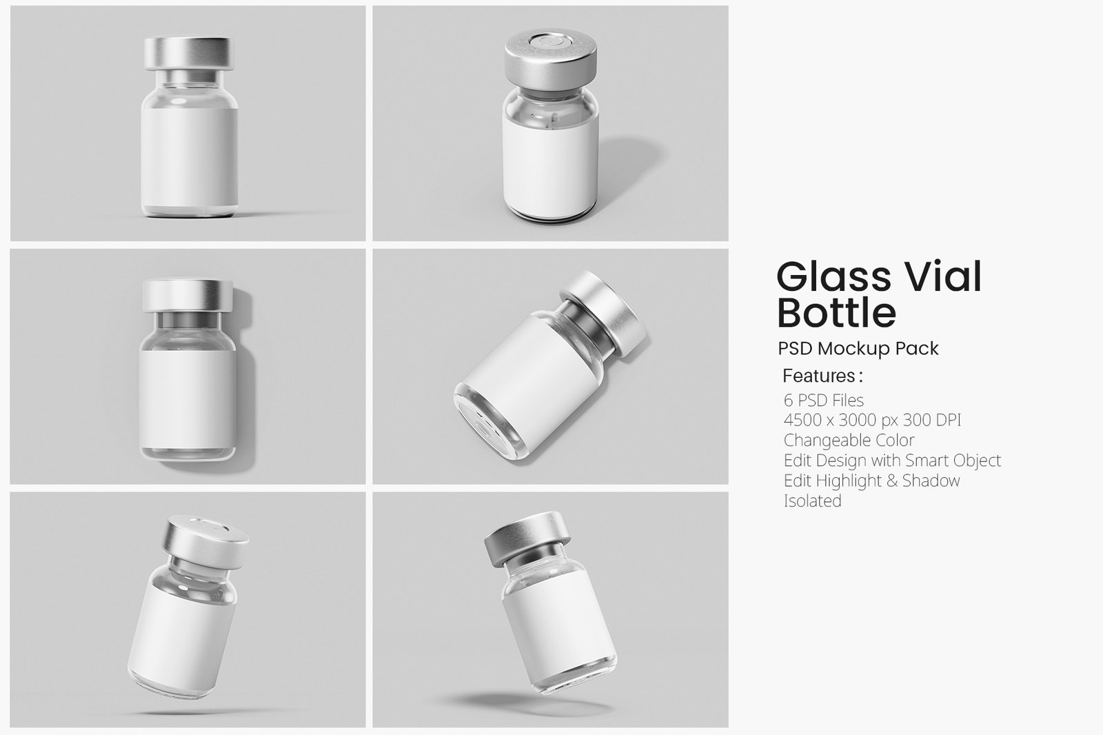 Vaccine Glass Vial Bottle PSD Mockup Set