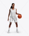 Black Woman Wearing Full Basketball Kit Mockup