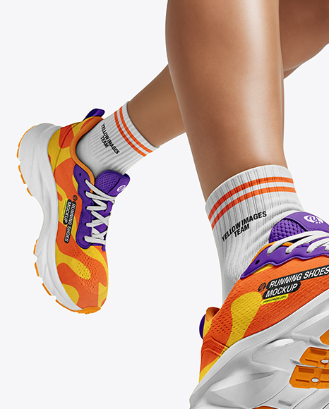 Running Shoes on Women's Leg Mockup