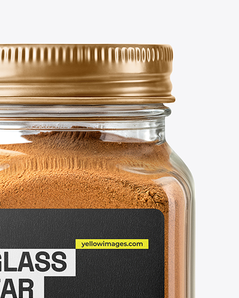 Glass Square Jar with Cinnamon Powder Mockup