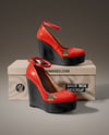 Pair of Wedge Heels With Shoe Box Mockup