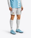 Soccer Player Wearing Long Sleeve Jersey and Shorts Mockup