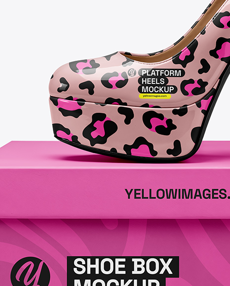 Platform Heel Shoe with Shoe Box Mockup