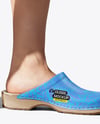 Pair of Clogs on Woman's Legs with Skirt Mockup