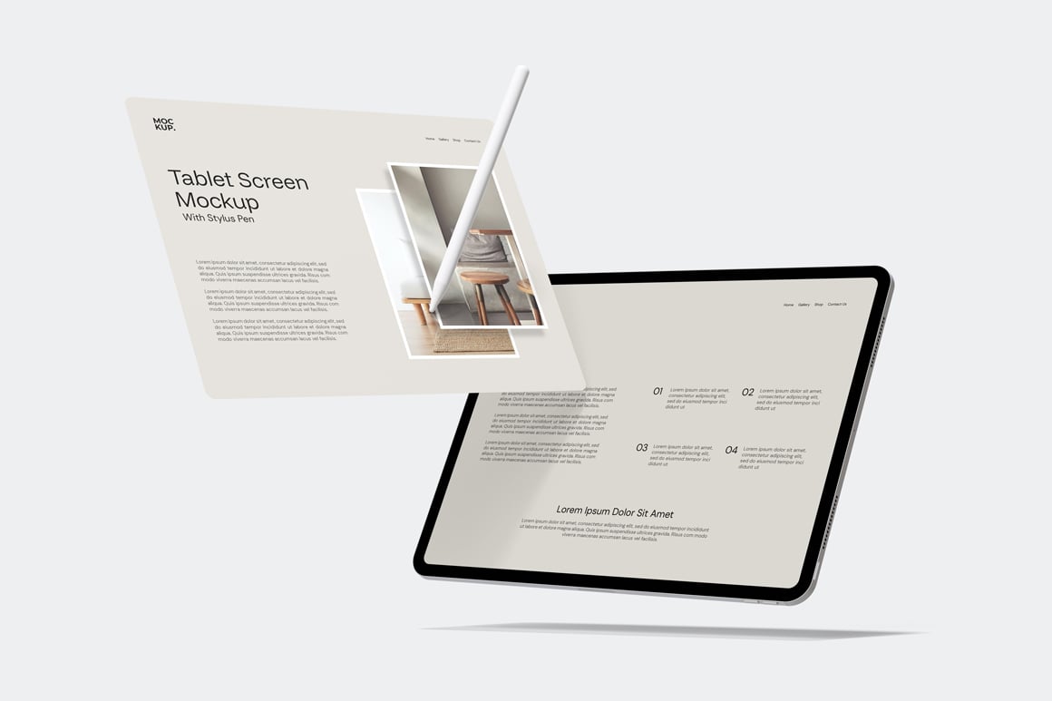 Landscape Tablet Screen Mockup With Stylus Pen