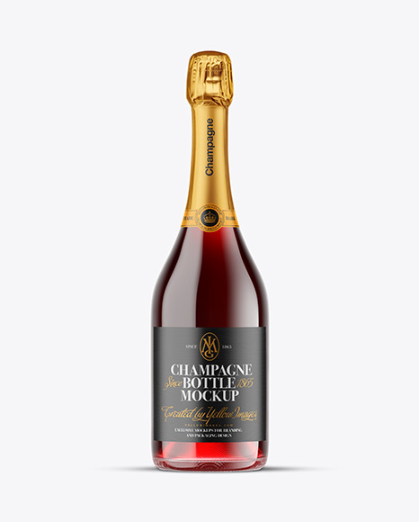 Clear Glass Red Champagne Bottle Mockup
