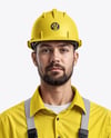 Builder Wearing Bib Overalls and Shirt Mockup