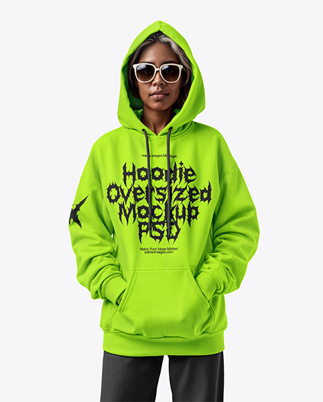 Black Woman Wearing Oversize Hoodie with Kangaroo Pocket & Sweatpants Mockup - Realistic+Hoodie+Mockup.+Black+Sweatshirt,+White+Urban+...