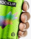500ml Aluminium Can with Drops in the Hand Mockup