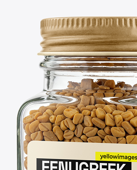 Square Glass Jar with Fenugreek Seeds Mockup