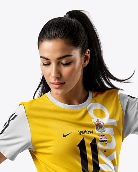 Woman Wearing Soccer Jersey and Shorts Mockup