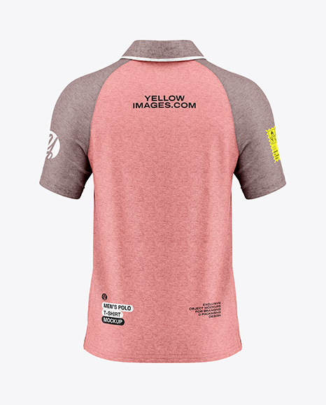 Men's Heather Raglan Polo Shirt Mockup - Back View - Black long sleeve shirt mockup