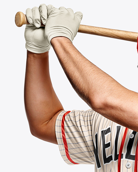 Man Wearing a Full Baseball Kit with Bat Mockup