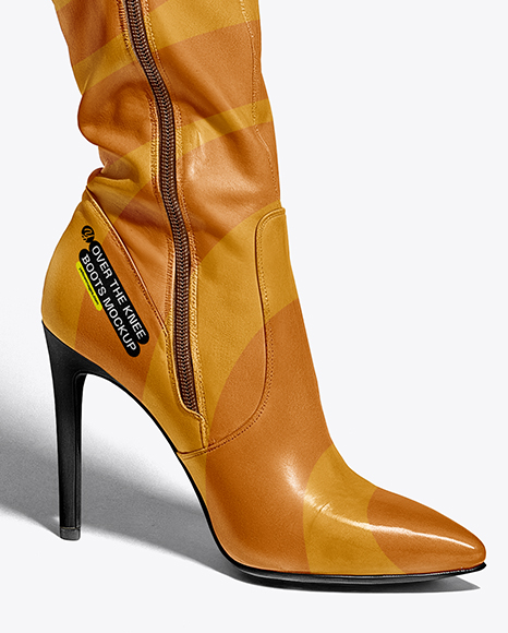 Pair of Over-The-Knee Boots on Women's Legs on Stool Mockup