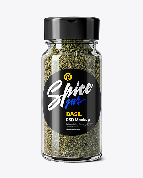 Glass Spice Jar with Dried Basil Mockup - Seasoning mockup