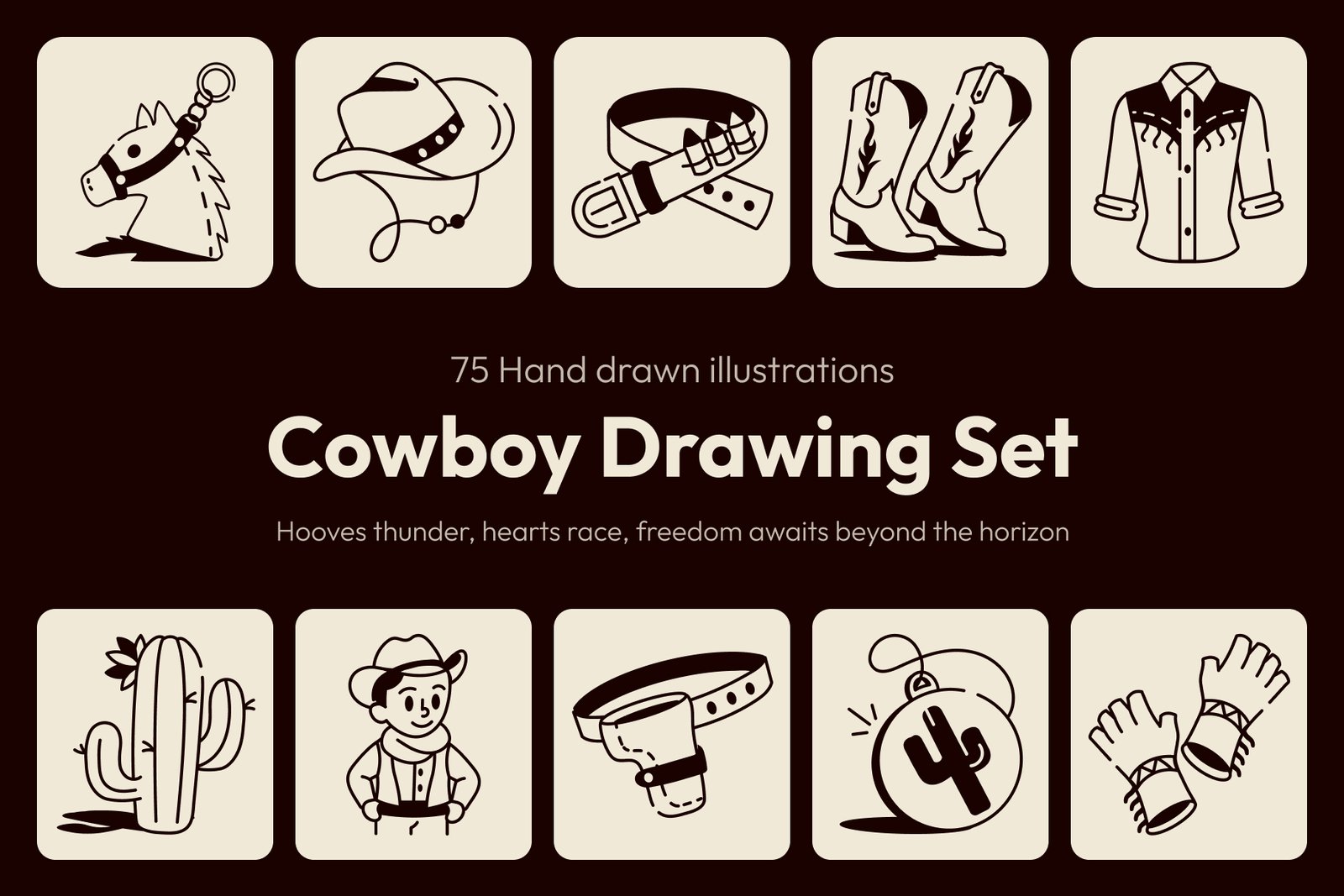 Cowboy Drawing Illustration Set