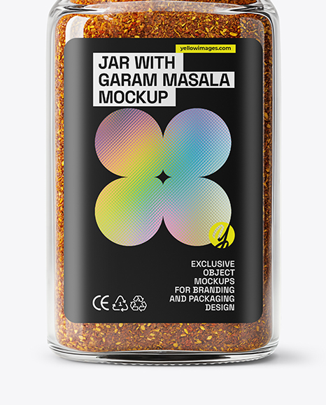 Square Glass Jar with Garam Masala Seasoning Mockup